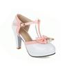 Plus Size32-46Girl Women High Heel Shoe Sandals Round Toe Heel Pumps Women Platform Pumps Pearl Bow Party Wedding Shoes T Strap