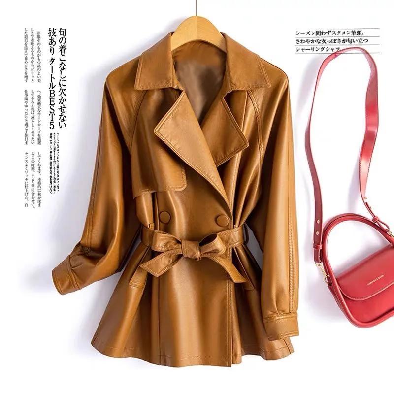 Spring Autumn Women's Strap PU Leather Jacket Fashion Slim Suit Collar Coat Lady Big fur collar Thick Jackets
