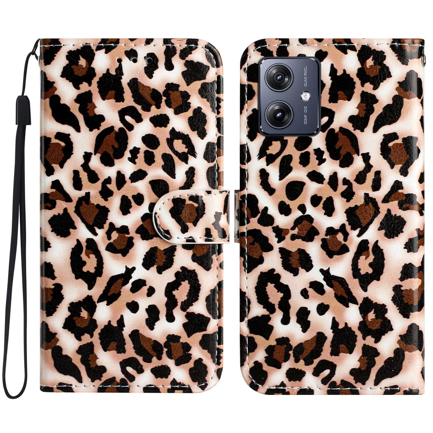 

For Motorola Moto G54 5G Leather Case Pattern Printing Wallet Phone Cover Leopard Print