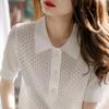 Simple Casual Polo Style Refreshing "rhombus" Hollow, Summer New Short-sleeved Knitted T-shirt