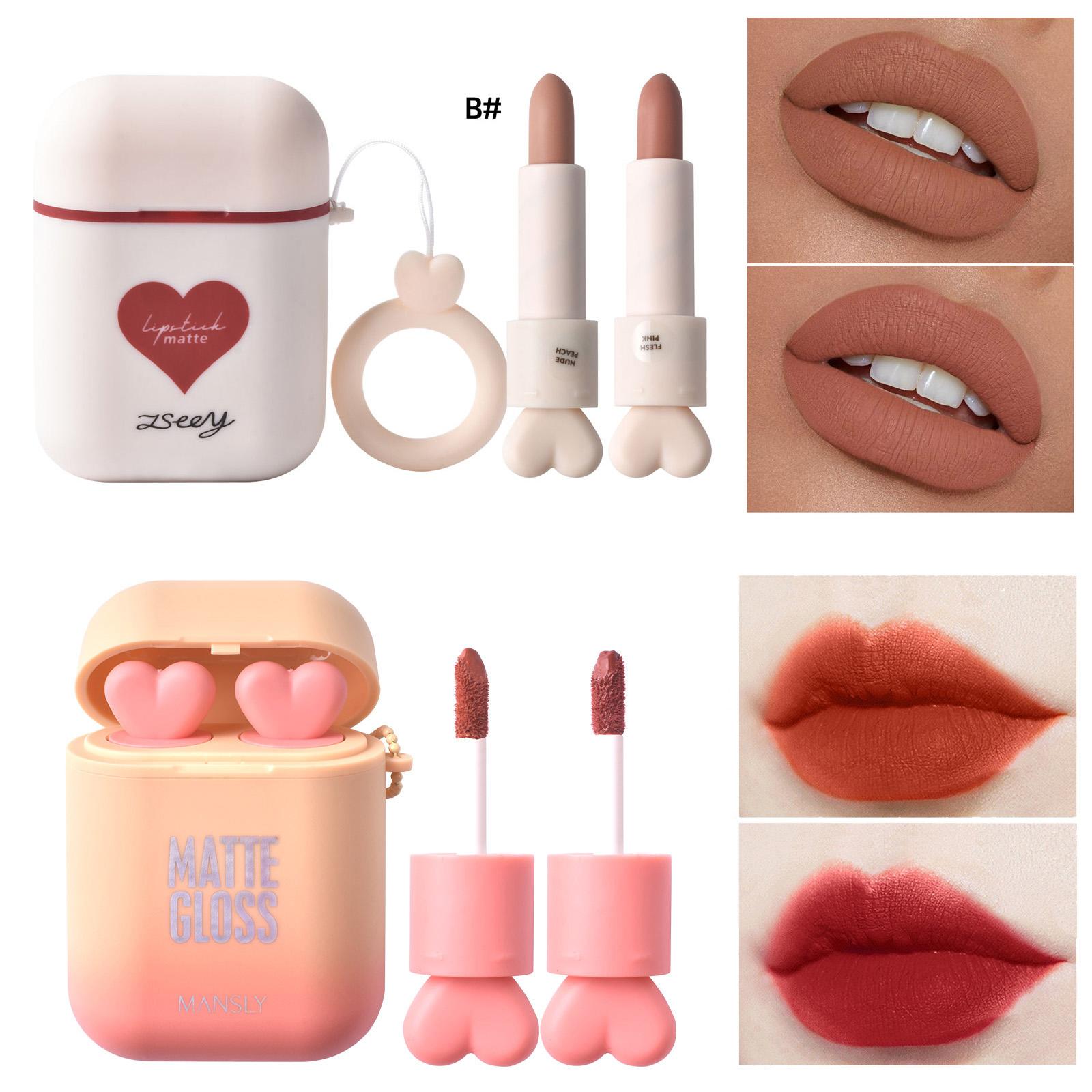 

Hengfang 2 компл./лот наушники Love Icon двойная трубка с антипригарным покрытием долговечная водонепроницаемая помада матовая помада в форме наушников губная помада телесного цвета красные губы макияж