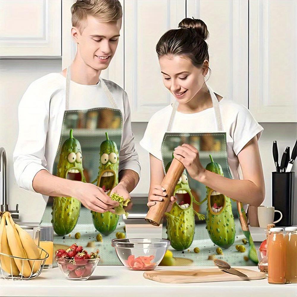 1pc Funny Pickle Cartoon Apron Cute Vegetable Kitchen Cooking Baking Linen Apron For Adults Kids Gift Baking Lovers Funny Gift