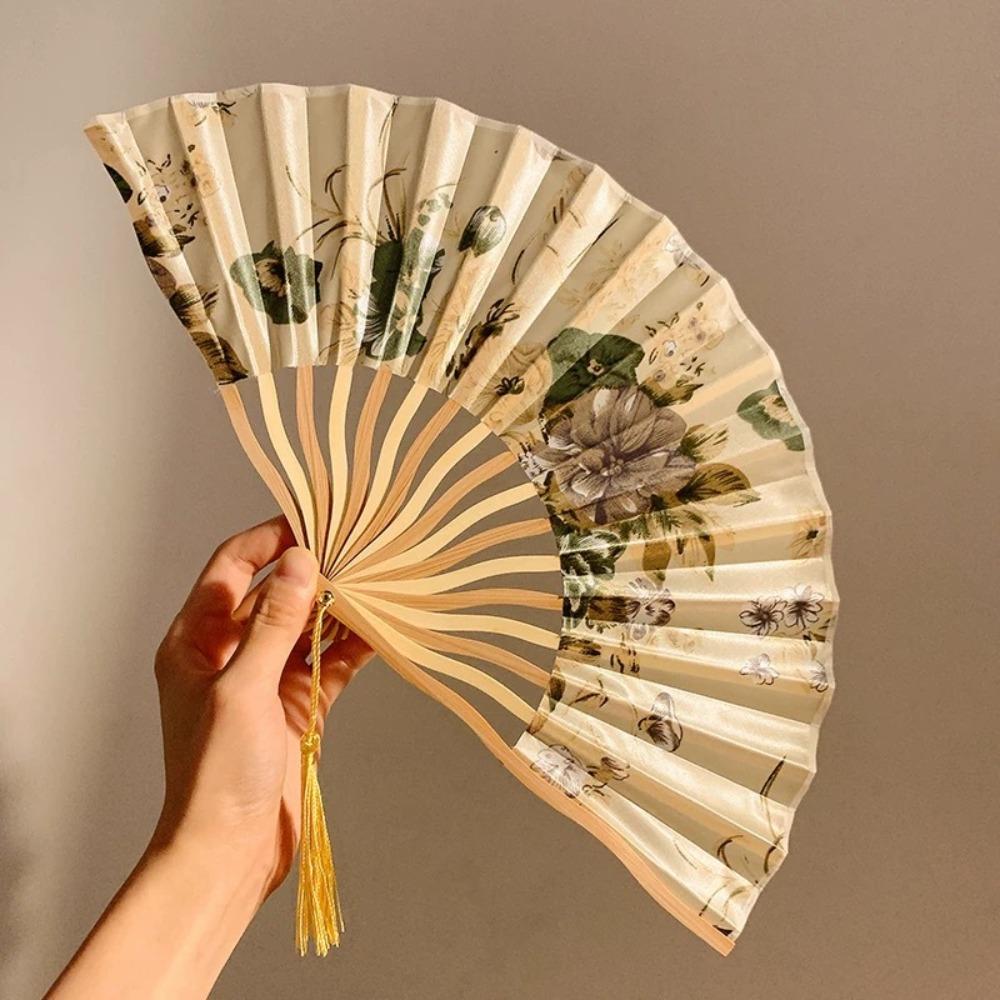 Portable Vintage Style Chinese Japanese Folding Fan Plastic Colorful Shank Classical Dance Fan Crafts Folding Photo Props Gifts