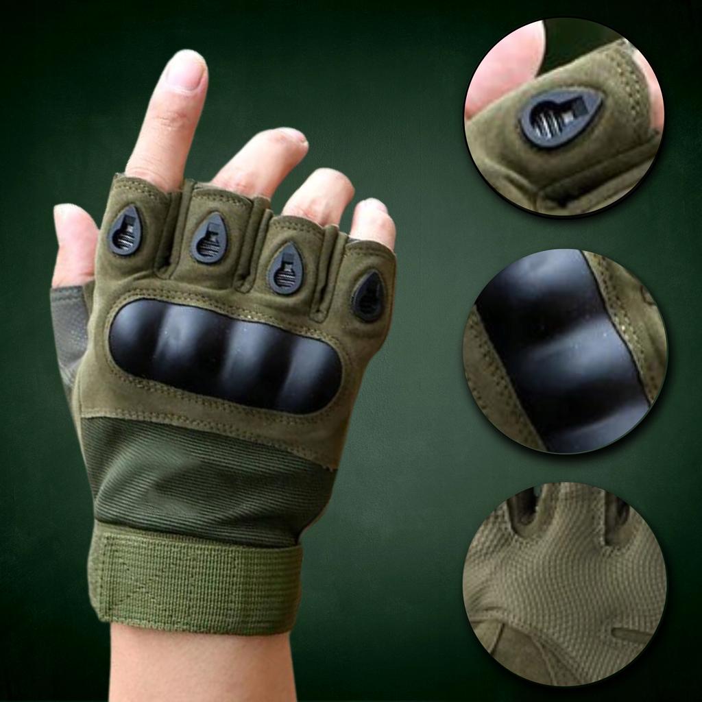 Tactical Protective Gloves, Padded, Knuckle Protection, Fingerless
