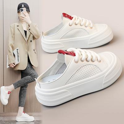 Z7702 Νέα Λευκά Παπούτσια Μισές Παντόφλες Γυναικείες Καλοκαιρινές Αναπνεύσιμες Παντόφλες Χοντρή Σόλα Αύξηση Ύψους Παπούτσια Σανίδας Γυναικεία Παπούτσια Ευέλικτα