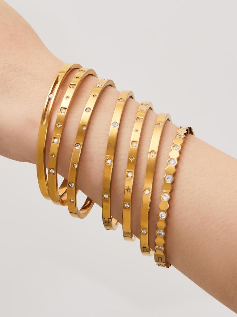 Stainless Steel Geometric Zirconia Bracelet - Chic European American Cross-Border Style Set