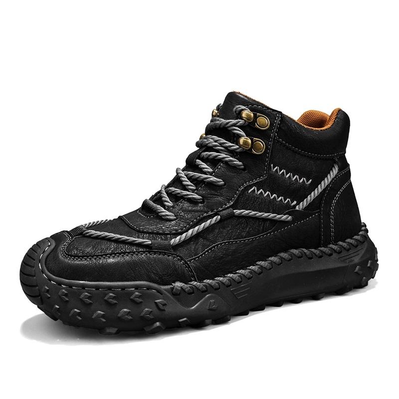

Men s Casual Loafers Handmade Flat Sneakers Leather Shoes with Thick Rubber Sole Comfortable Footwear Classic Hand Sewn Seams 38
