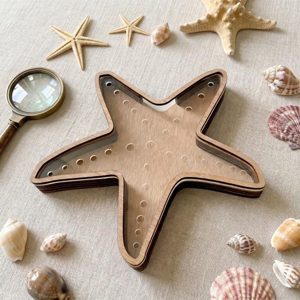 Creative Starfish-Shaped Display Box Wooden Multi-Function Star Piggy Bank Translucent Decoration Desk Organizer Home Decor