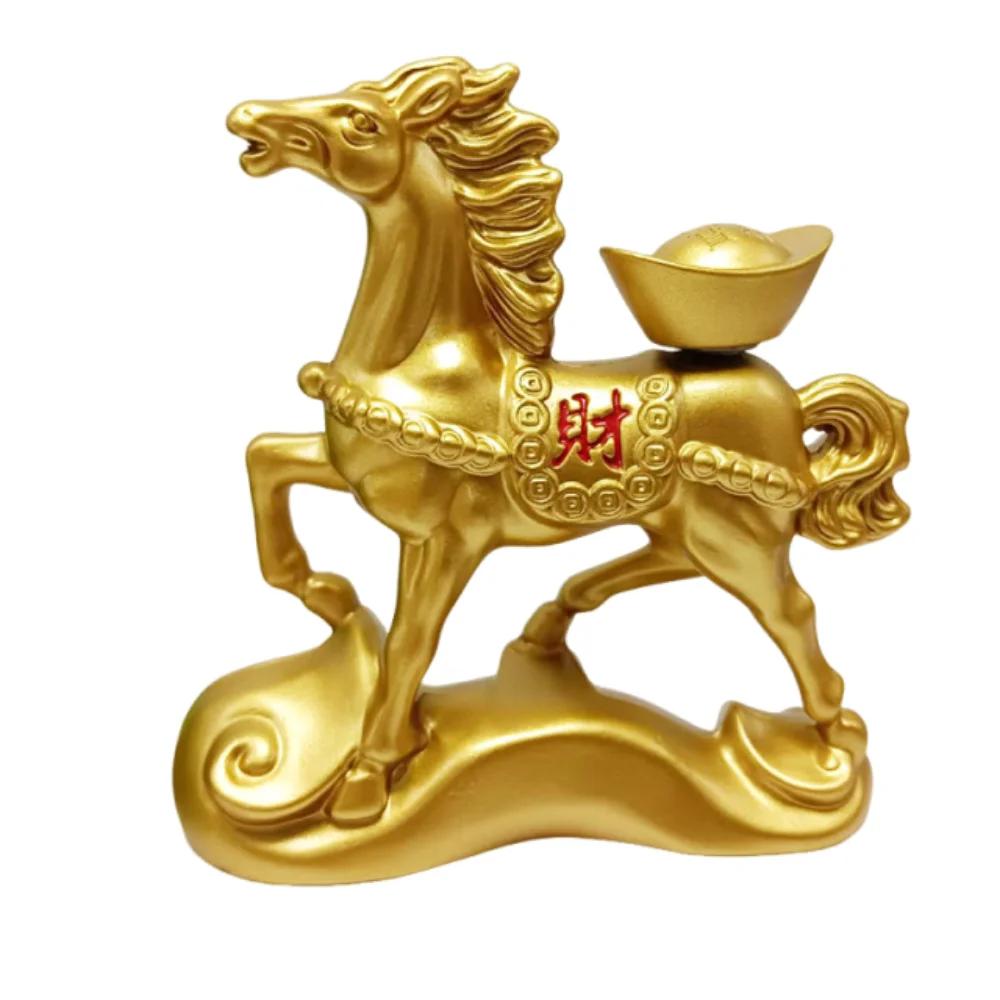 Chinese Style Rotating Ingots Horse Statue Realistic Gold Zodiac Horse Figurines Good Luck Portable Running Horse Ornaments