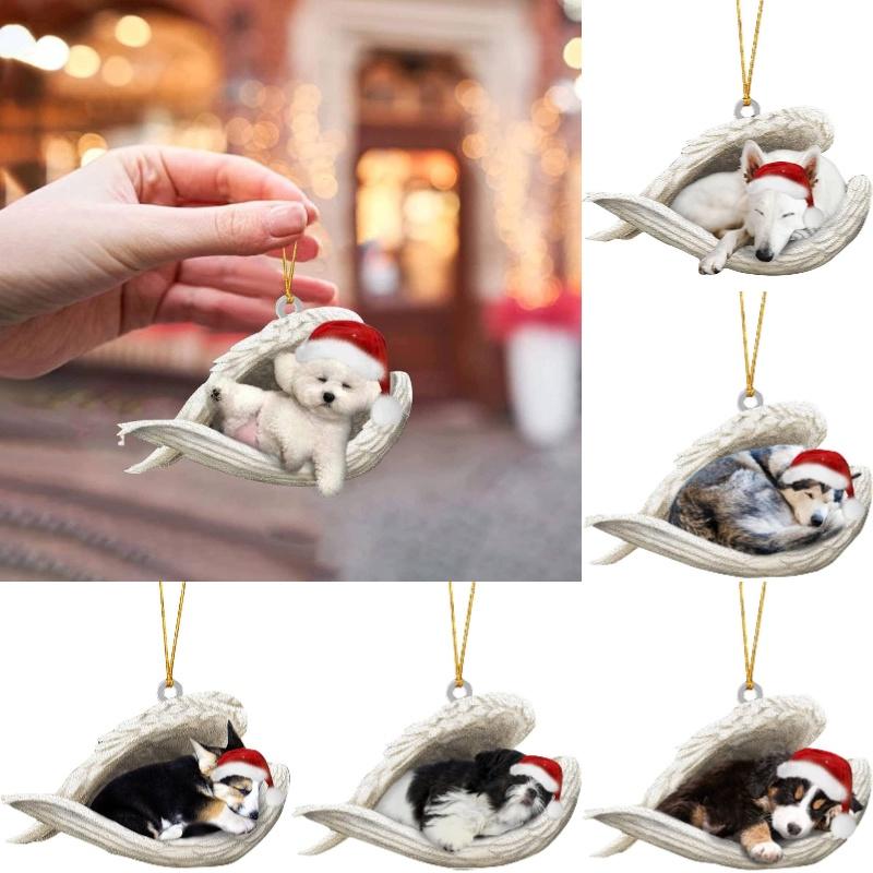 Adorable Cartoon Style Car Pendant Decor Angel Dog Design Acrylic Material 8*6cm/3.1*2.4in