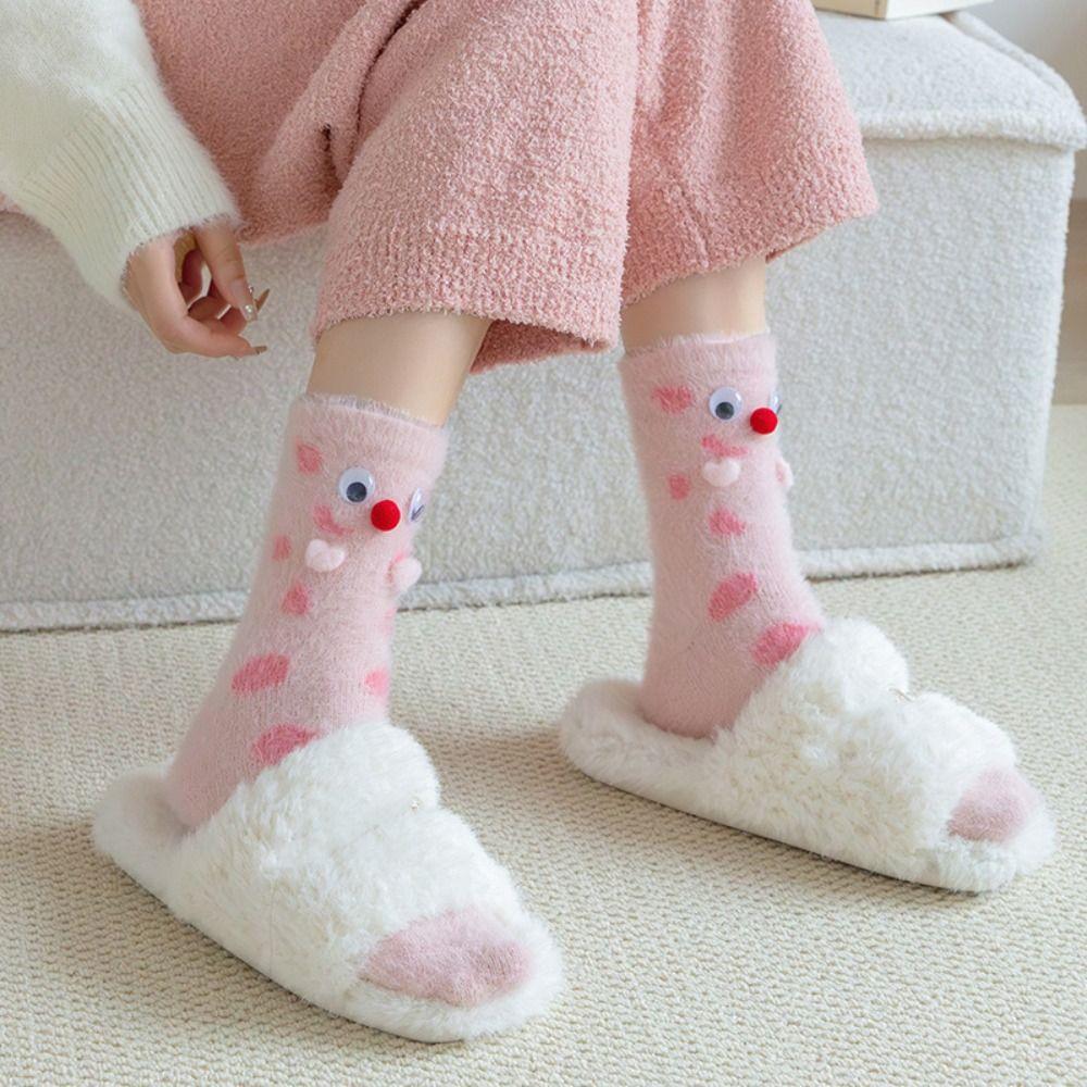 Cute Eyes Plush Dot Socks Soft Thicken Warm Socks Ins Mink Fur Socks Girls