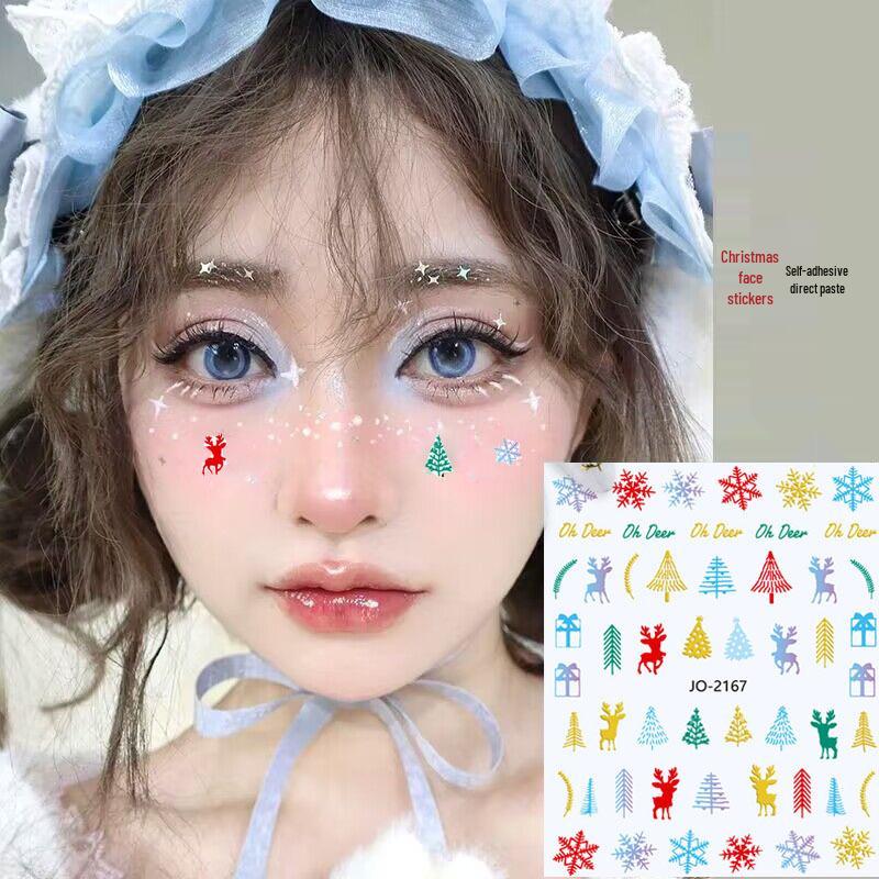 Colorful Christmas Snowflake Face & Nail Stickers with Adhesive Cartoon Designs