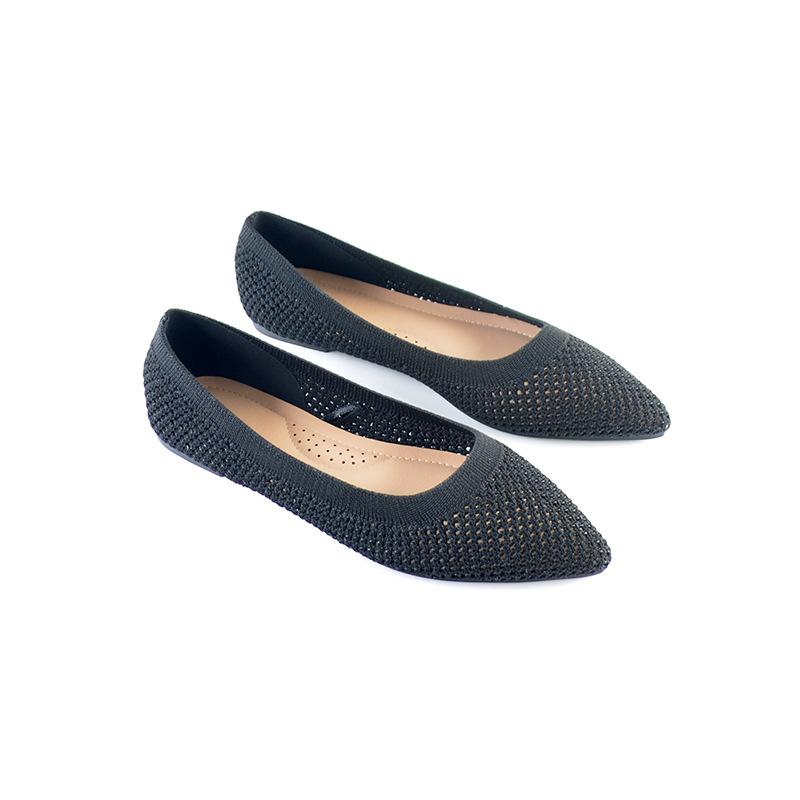 

Туфли-одиночки из мягкого трикотажа, новая весенне-летняя женская обувь на плоской подошве, вязаные остроносые лодочки большого размера 36 (one size too large) чёрный