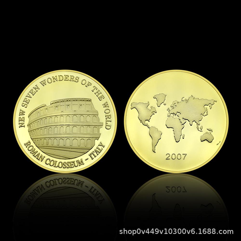Seven Wonders of the World Commemorative Coin Great Wall Pyramid Taj Mahal Roman Arena Medal
