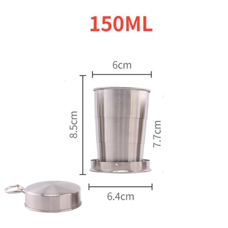 Stainless Steel Folding Cup Portable For Outdoor Travel Retractable Telescopic Collapsible Cups With Keychain