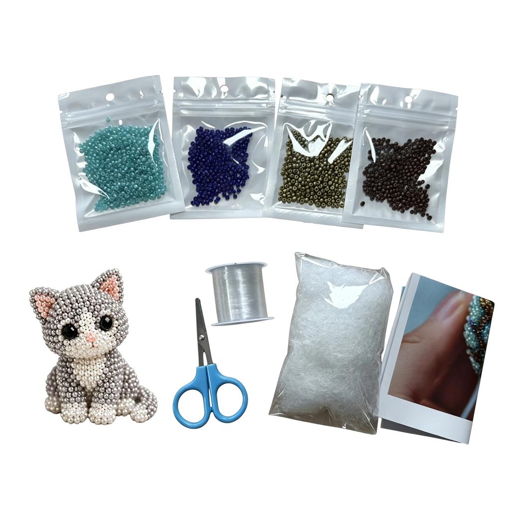 DIY Tier-Perlen Bastelset mit verschiedenen Perlen, Anleitung, Schere, Faden und Füllmaterial für handgefertigten Perlen-Schmuck und Kunstprojekte