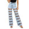 Women's Casual Fashion Hollow Out Denim Jeans Long Pants with High Waist and Straight Leg Cut for Everyday Wear and Street Style