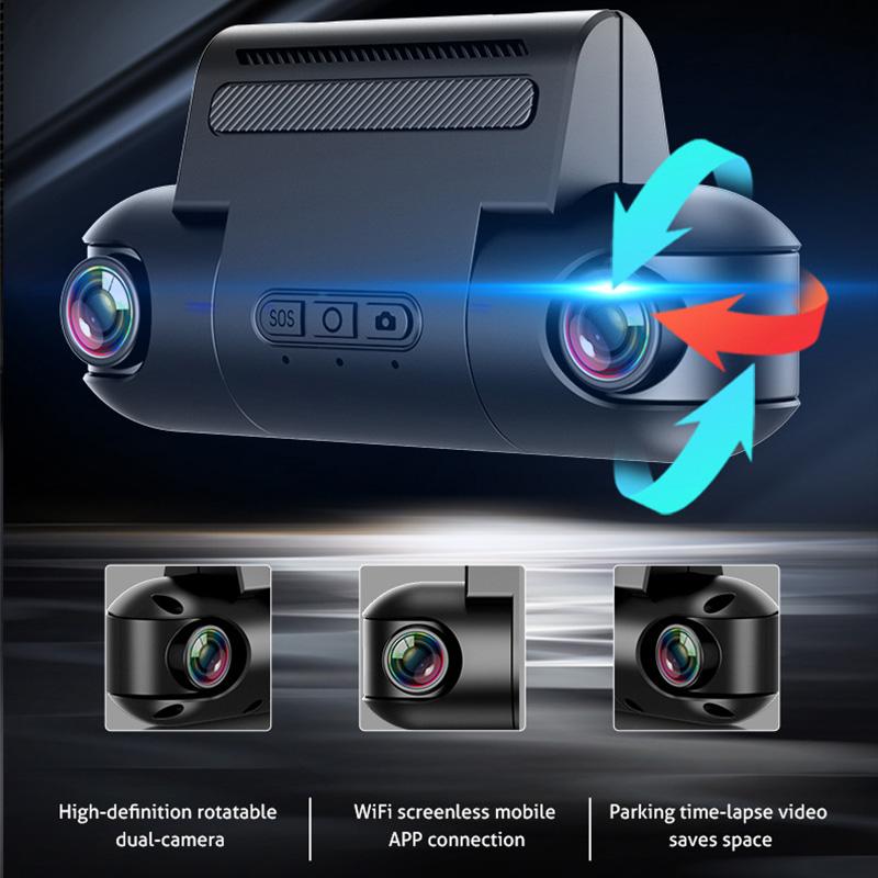 Dual Lens Dashcam Car Camera 360° Rotating Lens Front Inside Night Vision Recording Loop Dash Recorder Vehicle Accessories
