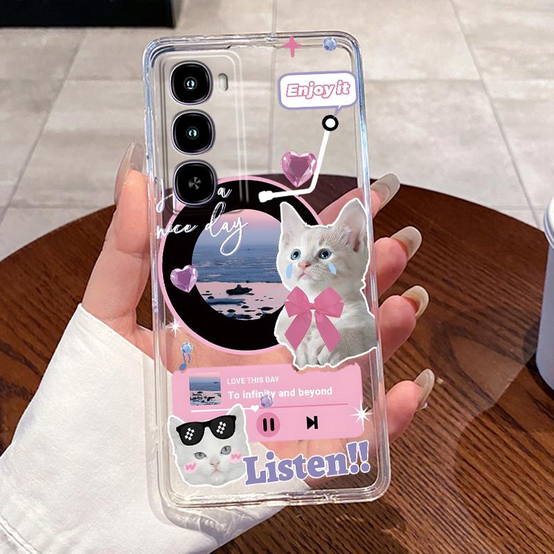 Casing For Itel City 100 / Itel C671L Phone Case Clear Soft TPU Silicone Back Cover Aesthetic Fashion Cute Cat Astronaut Cases