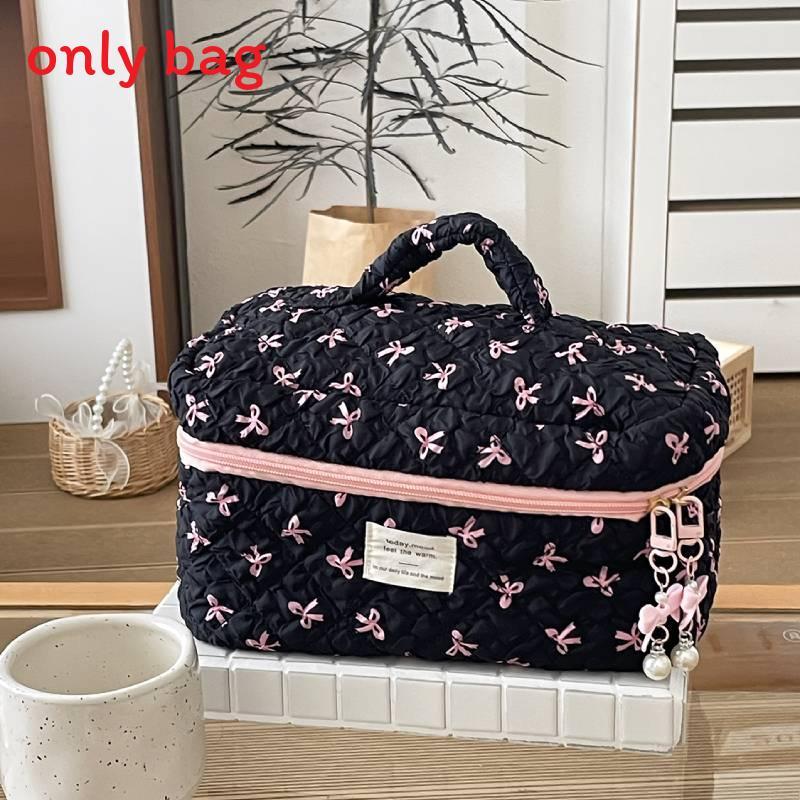 Minimalist Fabric Makeup Bag With Wrinkle Bows For Travel And Daily Use