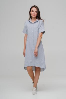  Striped Linen Shirt Dress with Short Sleeves