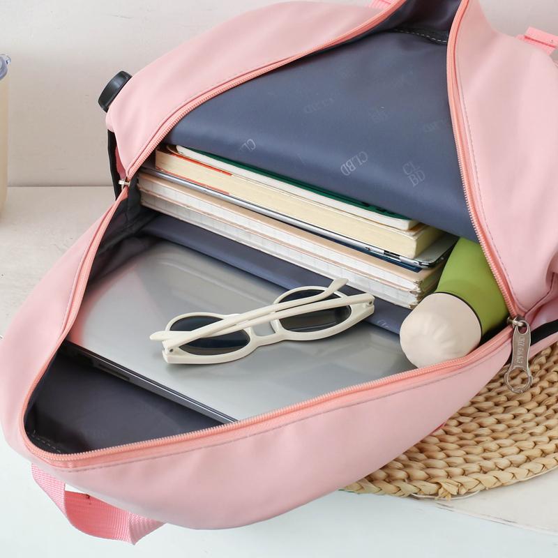 Four-Piece Backpack Set Student Schoolbag Women's Solid Color Backpack