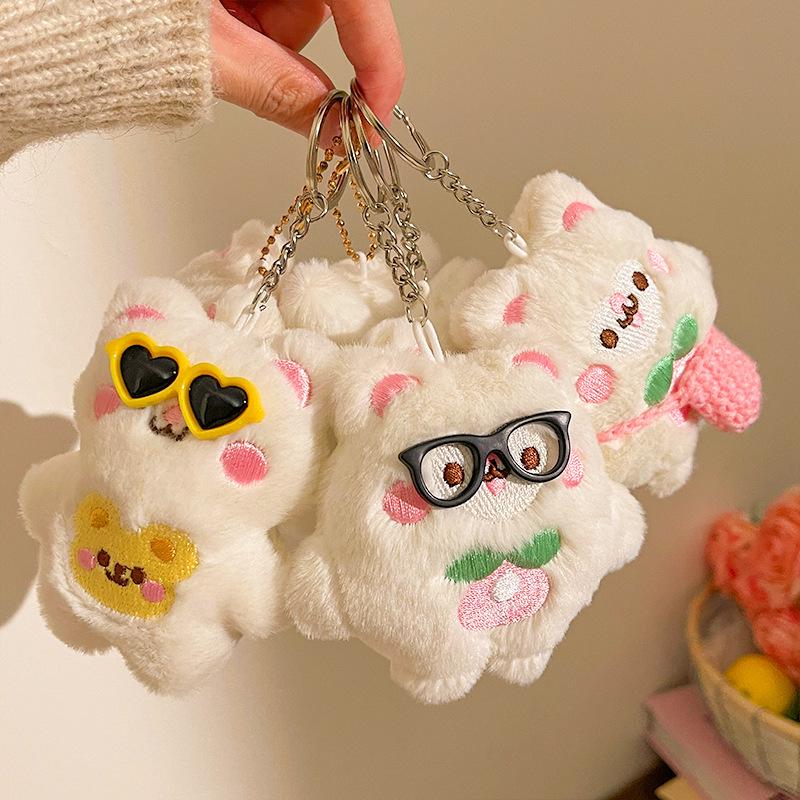 Adorable Blush Bunny Plush Keychain - Cute Cartoon Doll Pendant & Souvenir Gift.