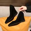 Shallow Pointed Toe Women Shoes Wedges Suede High Heels Fashion Shoes 2024 Trend Designer Dress Party Winter Chaussures Femme
