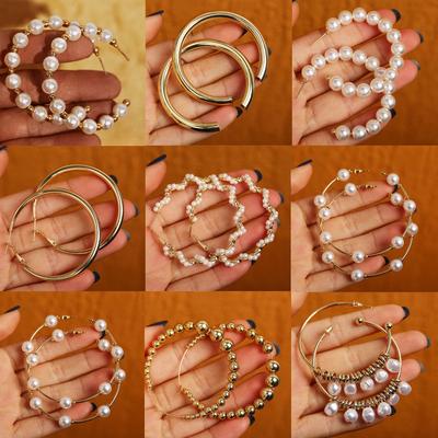Vintage Übergroße Perlenohrringe für Frauen Mädchen Brinco Große Creolen Kreisohrring Statement Geometrischer Modeschmuck