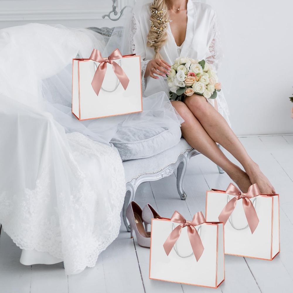 8pcs Elegant Gift Bag with Ribbon Bow and Handles Paper Thank You Gift Bags Gift Wrap Bags Wedding Bridesmaid Party Anniversary Birthday Housewarming