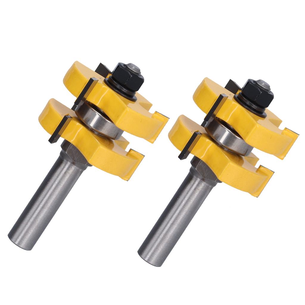 2Pcs Tongue Groove Router Bit T Shape 3 Teeth 1 Bearing Woodworking Milling Cutter 12in Shank