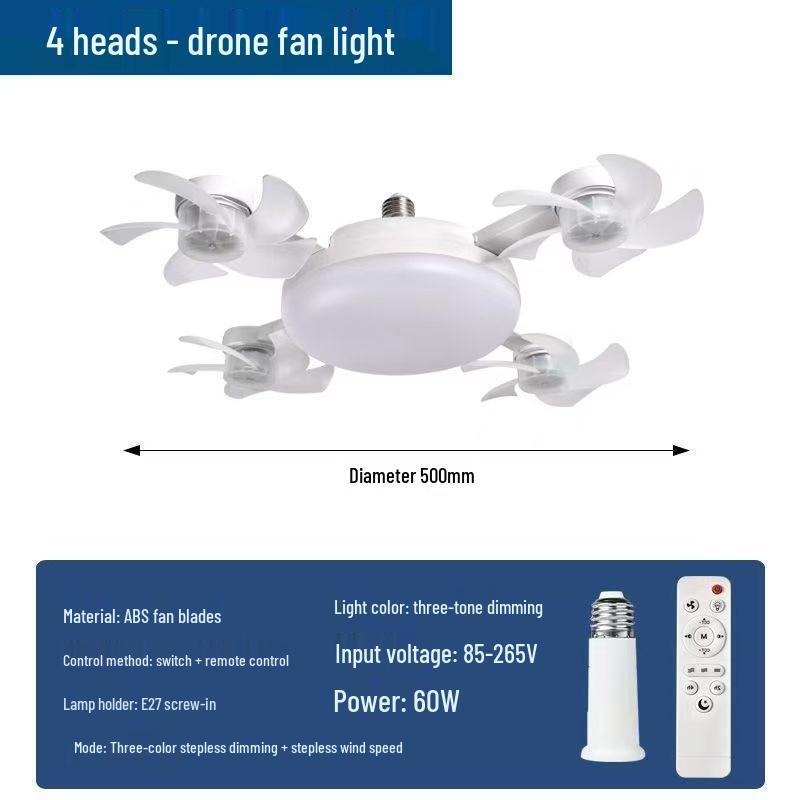 E27 Drone Ceiling Fan Light: Silent ABS Integrated Chandelier with Frequency Conversion