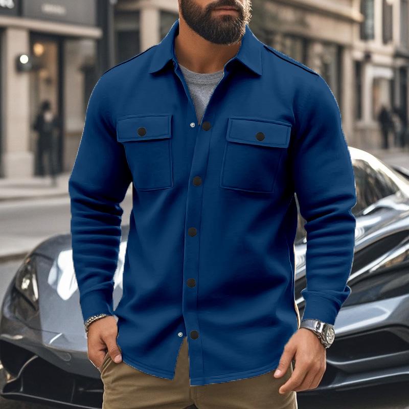 2026 Spring/Fall Men's Plus Velvet Lapel Slim Fit Solid Jacket - European Size