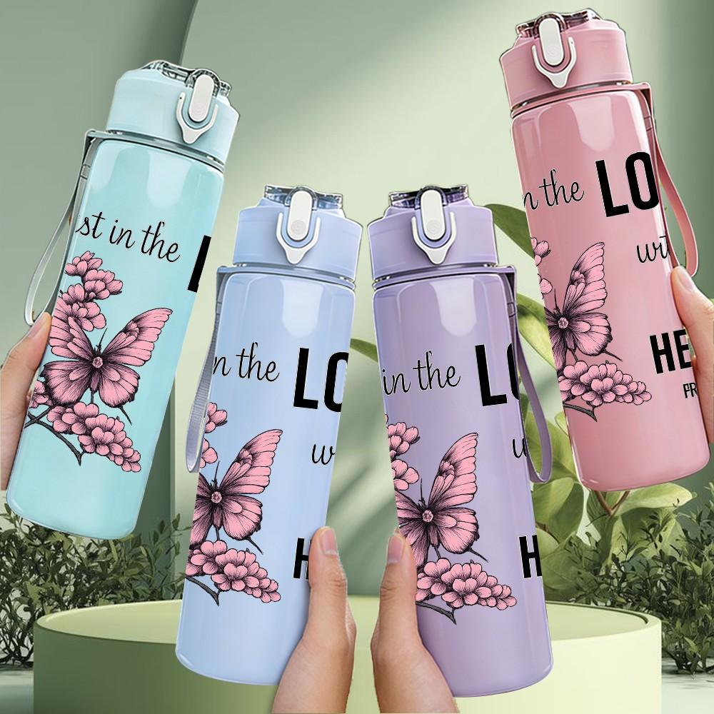 1PC Trust In The Lord Butterfly Art 750ml Color Plastic Sports Water Bottle Leakproof Flip Straw Lid Suitable for Sports Office Home Use