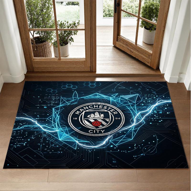 Manchester City Design Crystal Velvet Rug Soft Decorative Mat for Bedroom Entrance