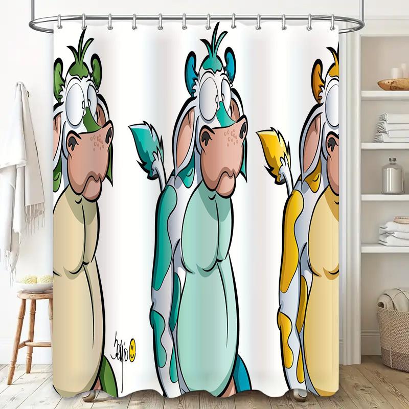 Animal Cartoon Shower Curtain Cute Cow Design for Bathroom Decor Waterproof Fabric with Hooks Various Sizes Available