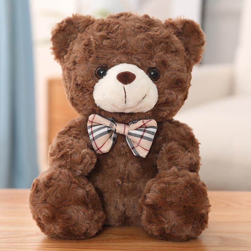 

Cute Bear Teddy Plush Toy With Checkered Bow Decoration For Kids Gift Birthday
