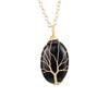Silk Natural Crystal Rough Stone Egg-Shaped Gold Winding Tree Of Life Pendant Necklace N644