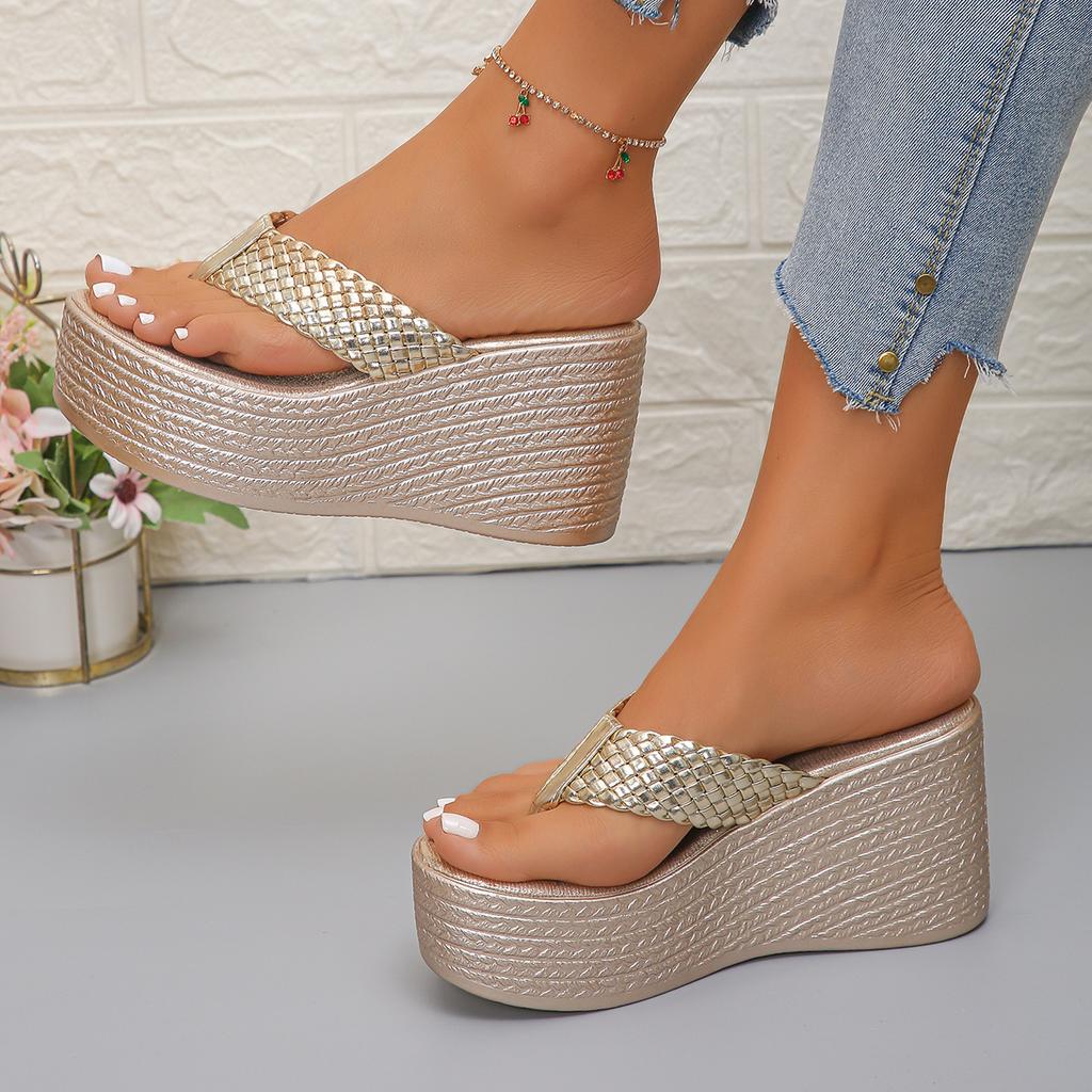 Women Sandals 2025 Summer New Trend Outdoor Beach Sandals Comfortable Gold Wedges Shoes for Women Design Casual Sandals BigSize