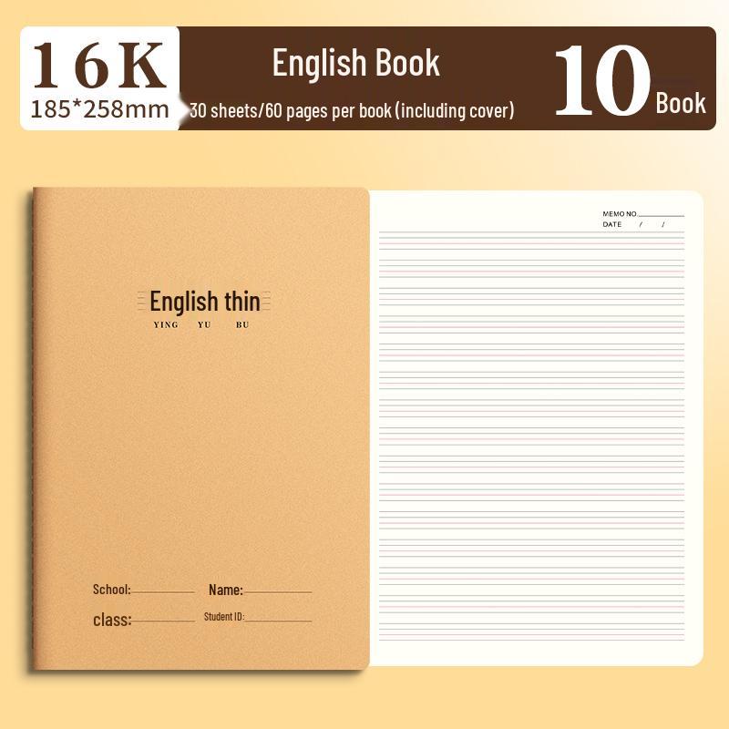16K Kraft Paper Notebook for Primary & Junior High Students: English Composition, Chinese, Math, & Pinyin Practice Book