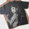 Maglietta Sbiancata di Ariana Grande: T-shirt Spray Art Fatta a Mano Nero Sbiadito Cotone Unisex