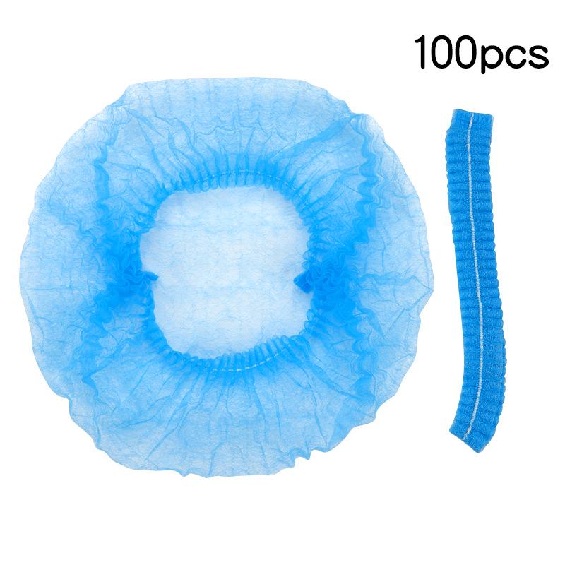 100-Pack Breathable Non-Woven Disposable Hairnets - Dustproof, Striped Hats for Kitchen & Workshop