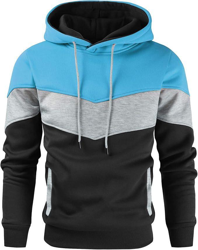 Men's Fashionable Printed Hooded Sweatshirt - European & American Casual Sports Color Block Top for Spring & Autumn