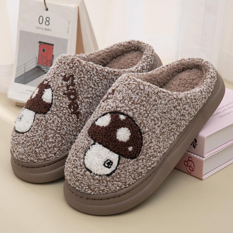 Home Cotton Slippers Warm In Autumn and Winter Thick Bottom Non-slip Piled Foot Warmer Indoor Household Plush Slippers