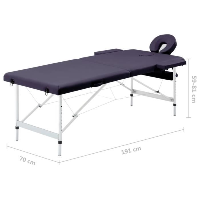 VidaXL 2-Zone Foldable Massage Table Aluminium Purple 110195