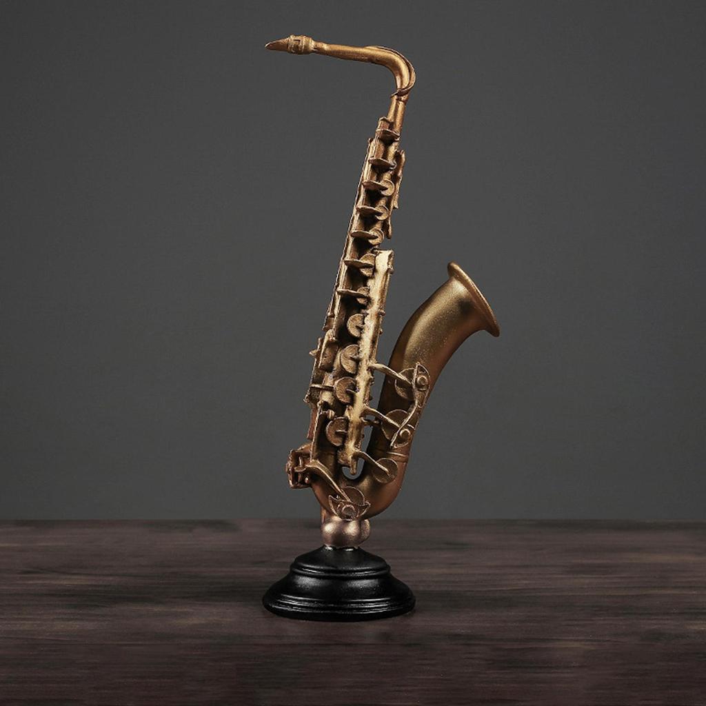 Instrument Figurines Gold Simulation Collectible Statue Miniature Saxophone Violin Statue with Stand for Collector Musician Home