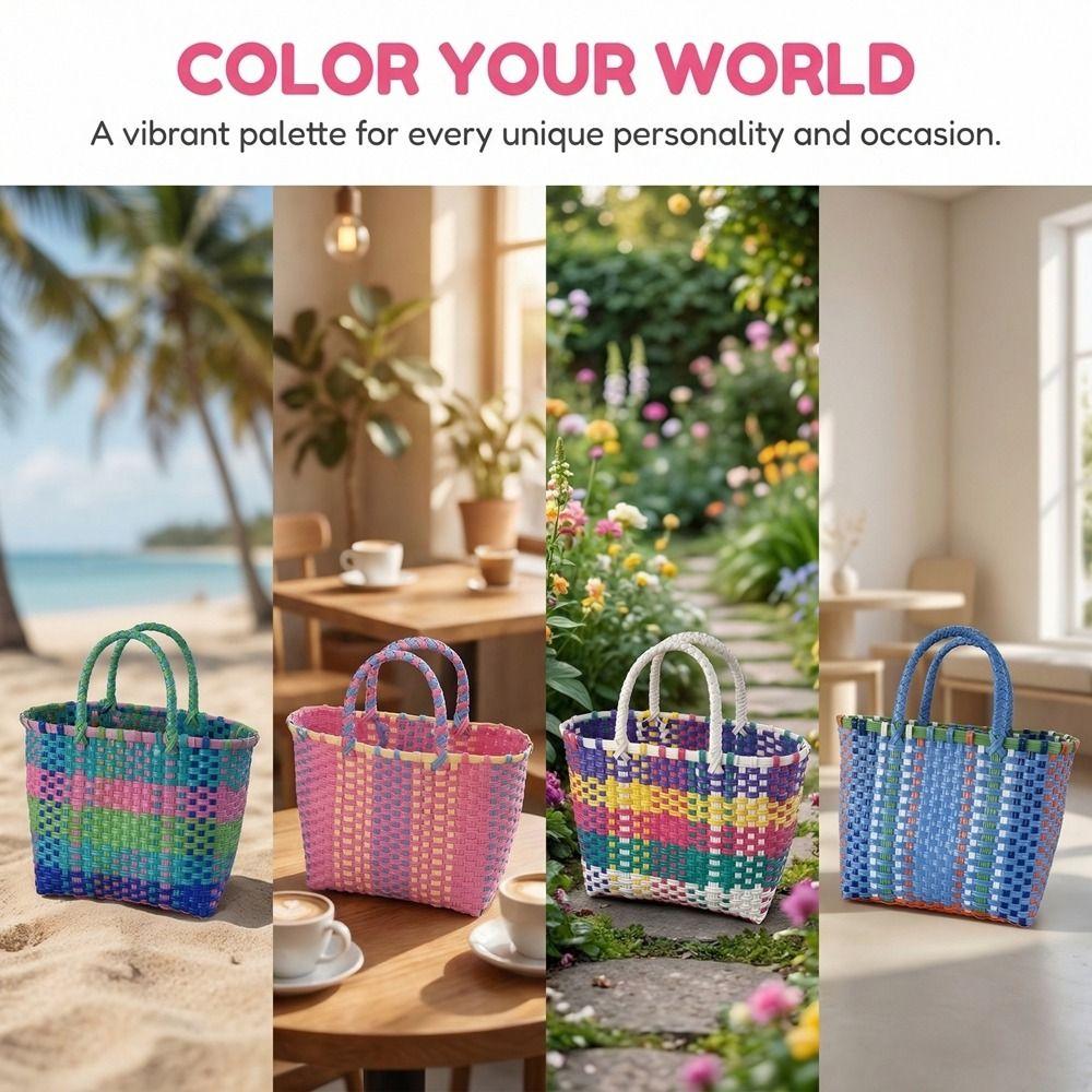 Vacation Style PVC Vegetable Basket Bag Bohemian Style Plastic Handbag Beach Tote Bag  Shopping