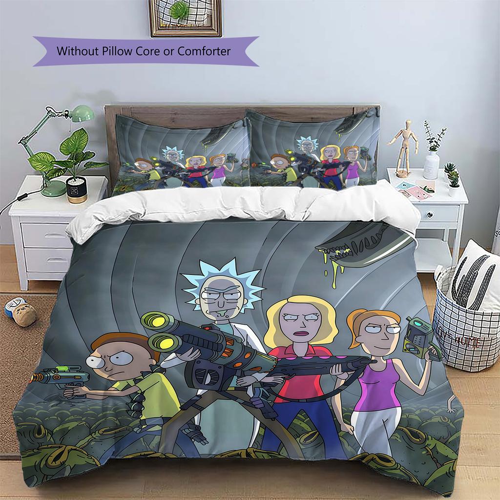 Rick and Morty Pattern Bedding Quilt Set Home Decoration Gift (1 * duvet cover + 2 * pillowcase without core)