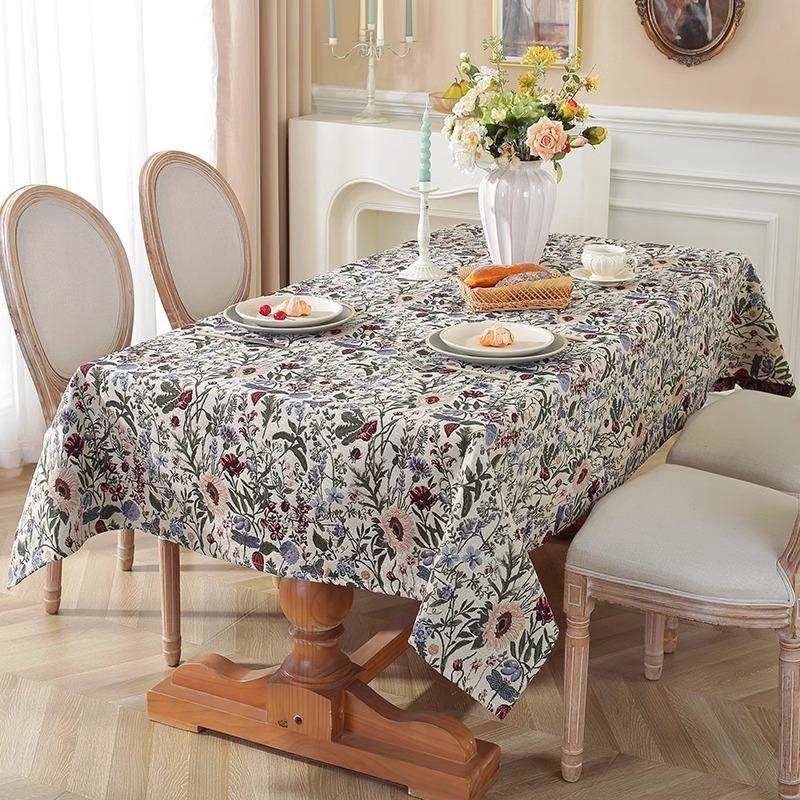 Thick Cotton Linen Jacquard Tablecloth American Retro Bohemian Style Rectangular Dining Table Cover 90*90cm