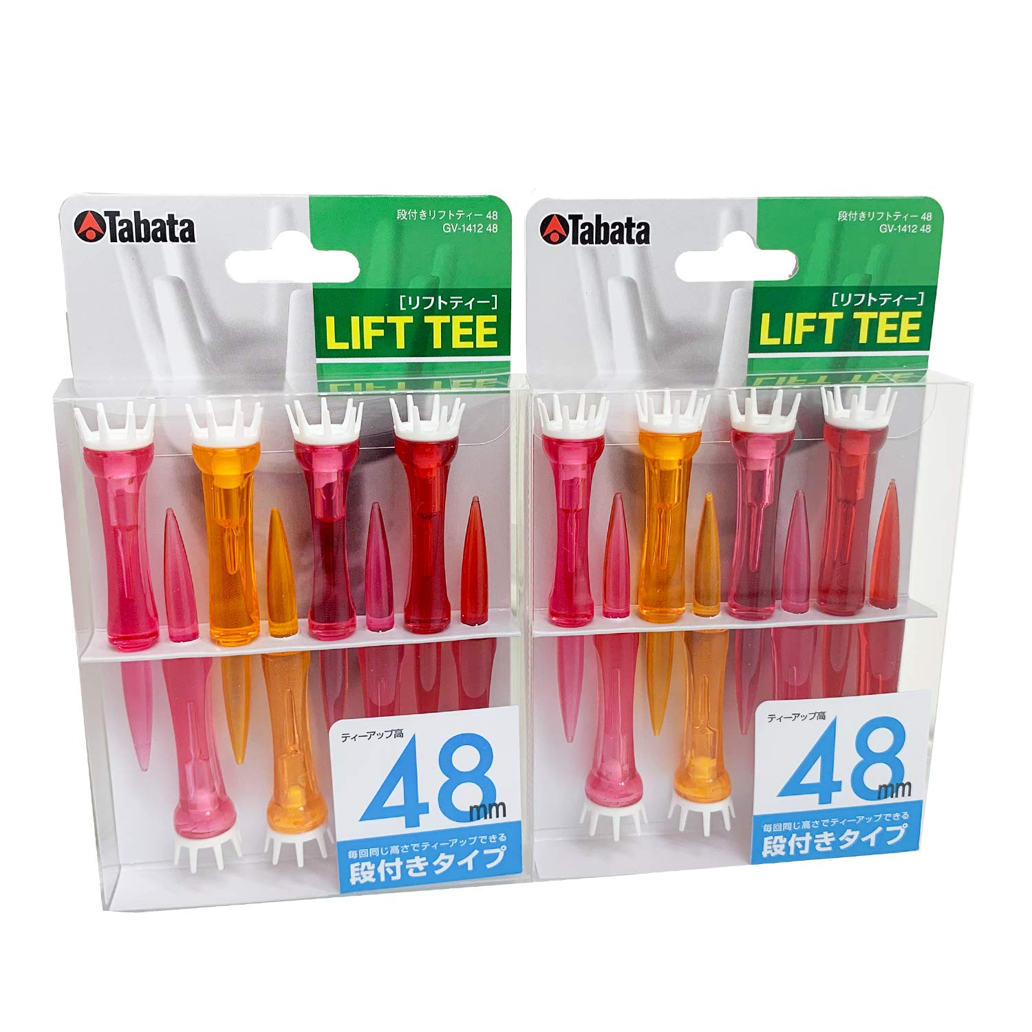 

Tabata Golf Tiered Plastic Stepped Lift Pack of 2 tee Limited Edition GV8007 Tee, Tee, Tee, 48mm, (8 pieces), Color,